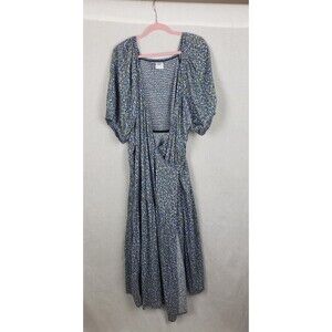 Old Navy Midi Wrap Dress 4X Blue Floral Ditsy‎ Puff Sleeves Cottagecore Tiered